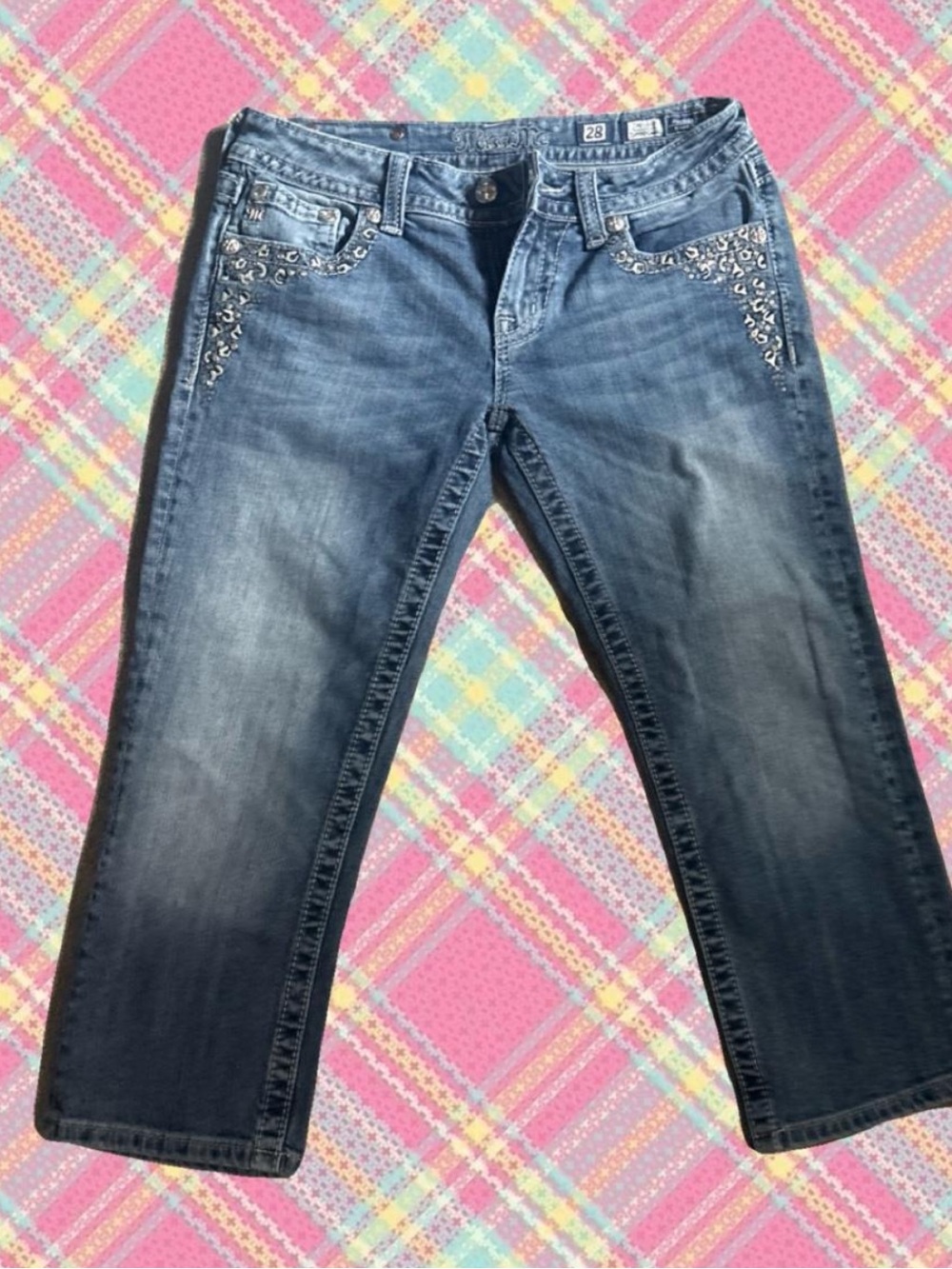 Miss Me Blue Embellished Capris
